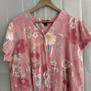 Miss Elaine Relax Womens L Pink Floral Print Nightgown Sleep Shirt Pjs Pajamas